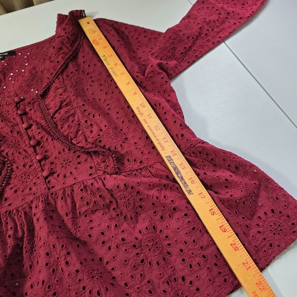 Madewell Women Eyelet Top Size XL Long Sleeve Boho‎ Cottage Peasant Romantic - Picture 11 of 13